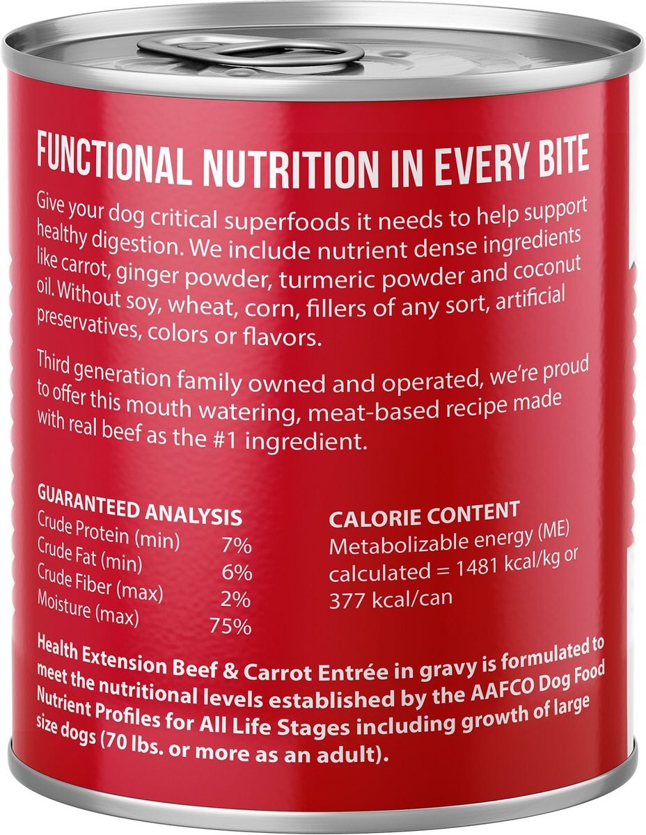 Health Extension Digestive Support Beef and Carrot Entrée in Gravy Dog Food， 9-oz can， case of 12