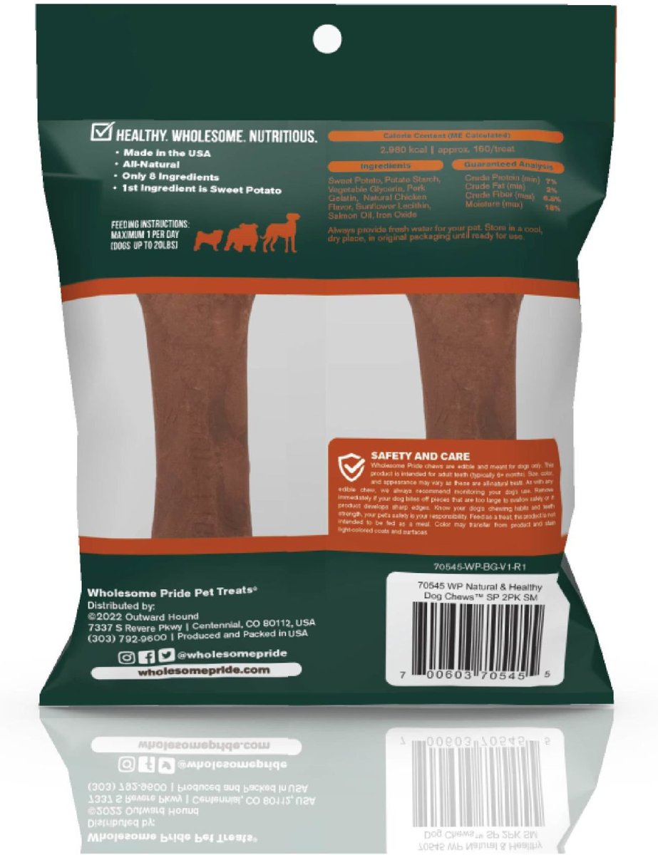 Wholesome Pride Pet Treats Natural and Healthy Sweet Potato Chew Dog Treat