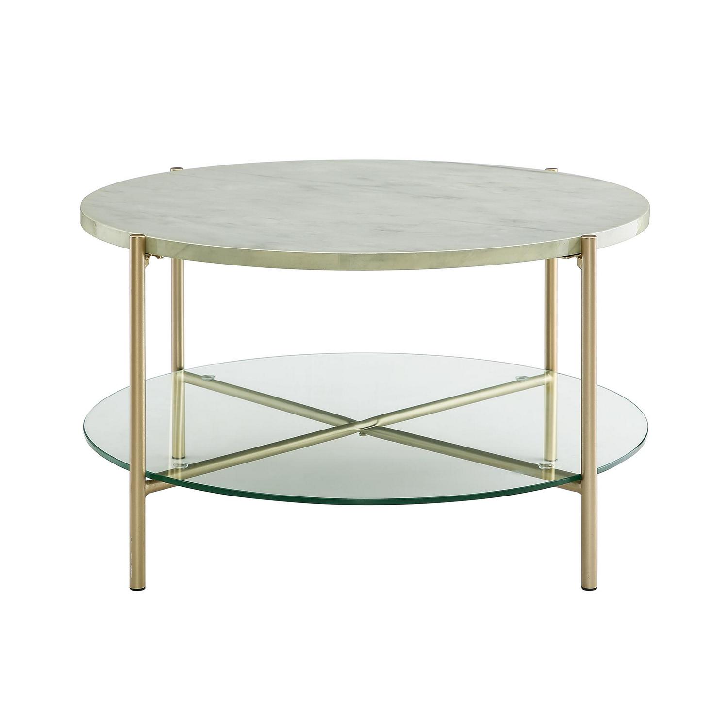 Manor Park MidCentury Round Coffee Table White Marble