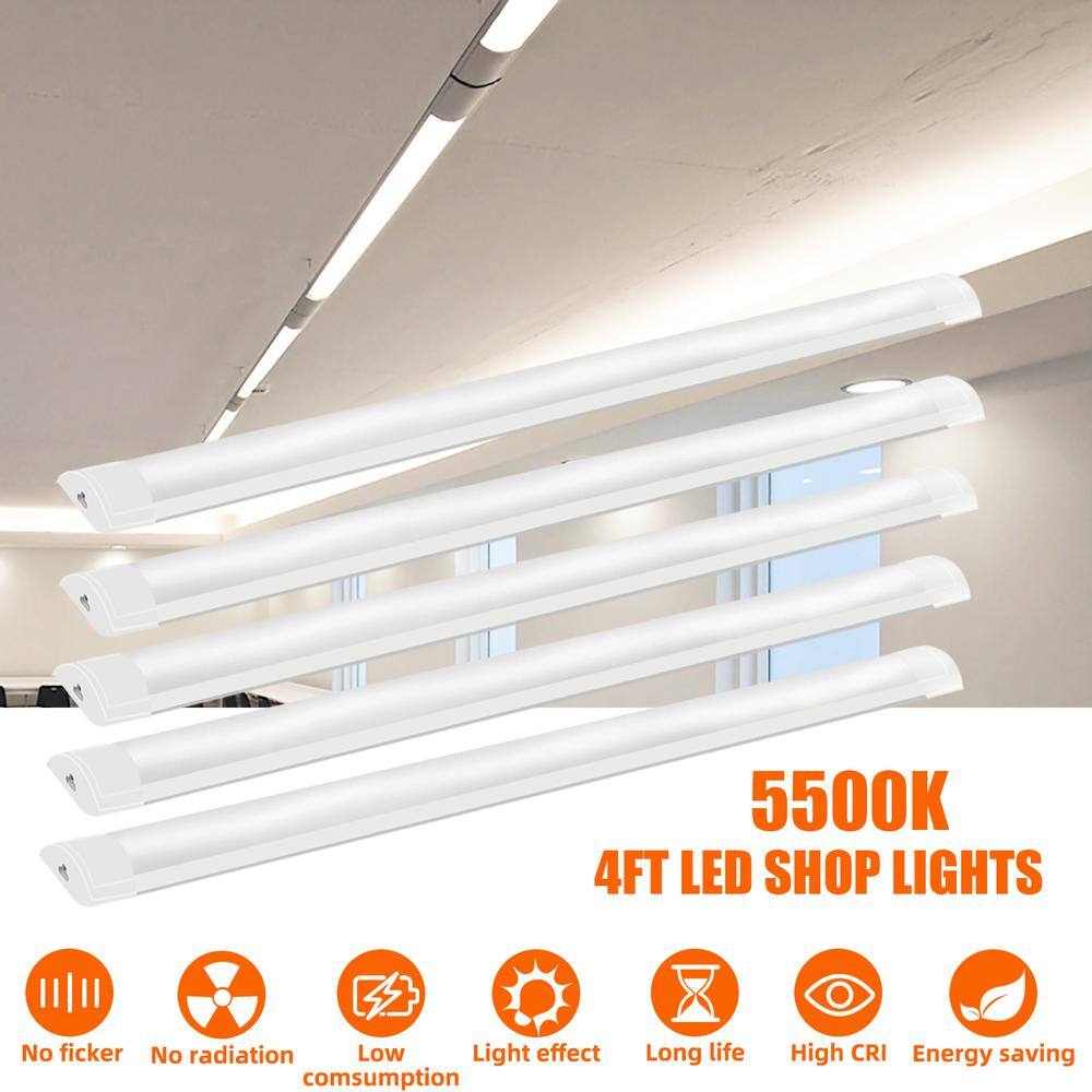 WYZM 4 ft. 200-Watt Equivalent Lumens Integrated LED White Wraparound Light LED Shop Light 5500K (10-Pack) 4FT 10P-AA