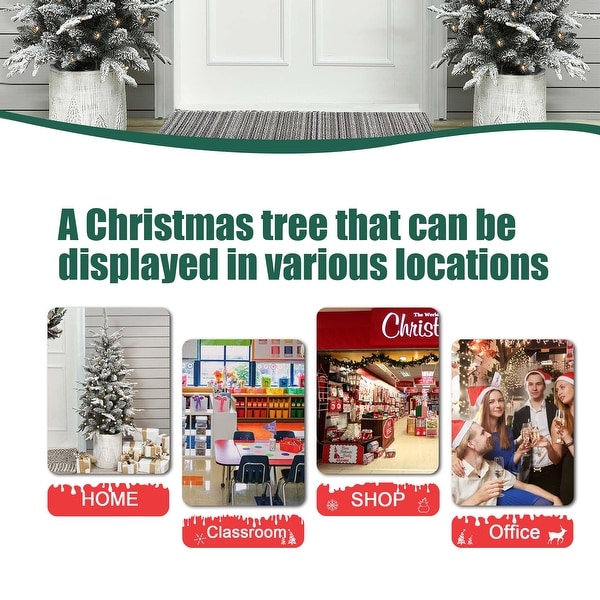 4Ft PreLit SnowFlocked BatteryOperated with Timer Potted Artificial Christmas Tree