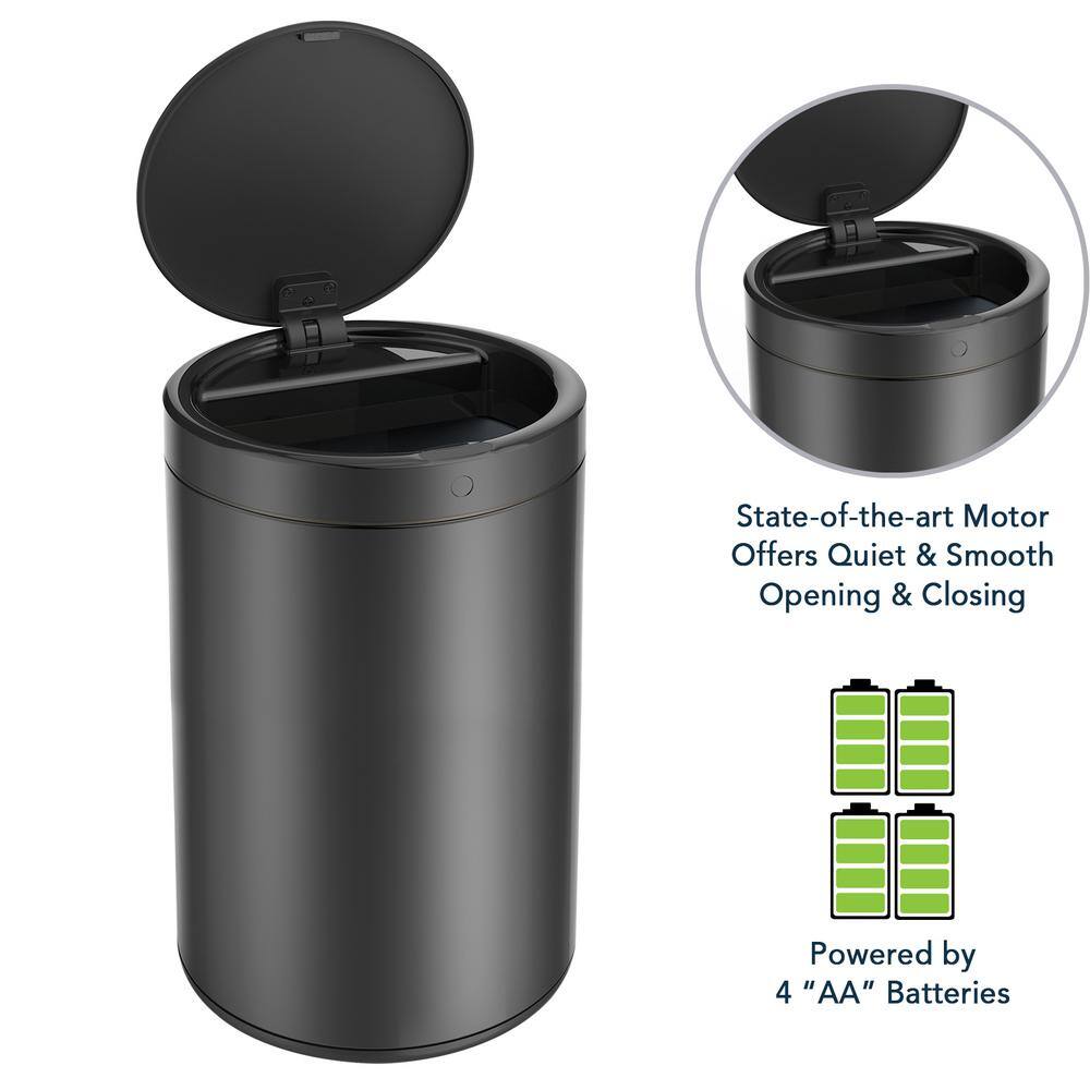 eModernDecor CozyBlock 3.2 Gal. Black Steel Round Touchless Motion Sensor Bin Trash Can Quiet Soft Close Lid HN-ZY-3-BLK