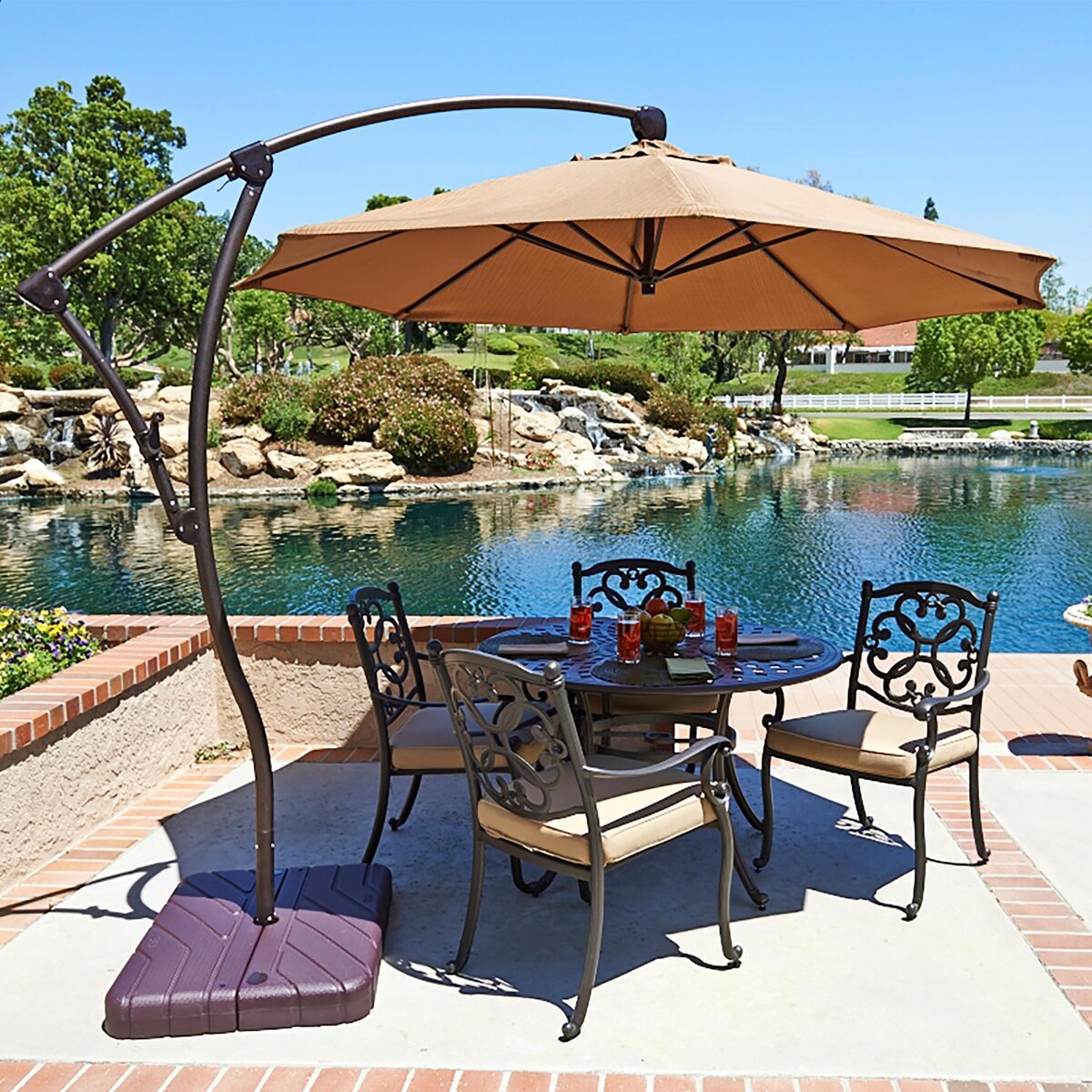 California Umbrella Bayside Series 9 Ft Octagonal Aluminum 360 Tilt Cantilever Patio Umbrella W/ Crank Lift