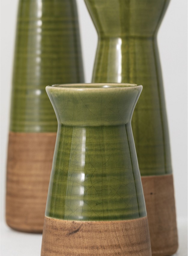 Shopsmaniay Set Of 3 Ceramic Vase 10 quot h 8 quot h amp 5 5 quot h Green