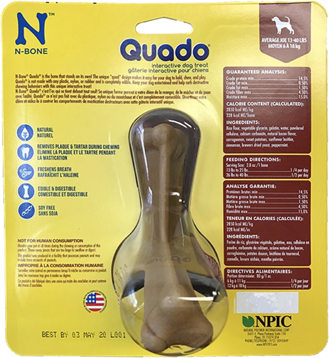 N-Bone Quado Interactive Bacon Flavored Medium Dental Dog Treat