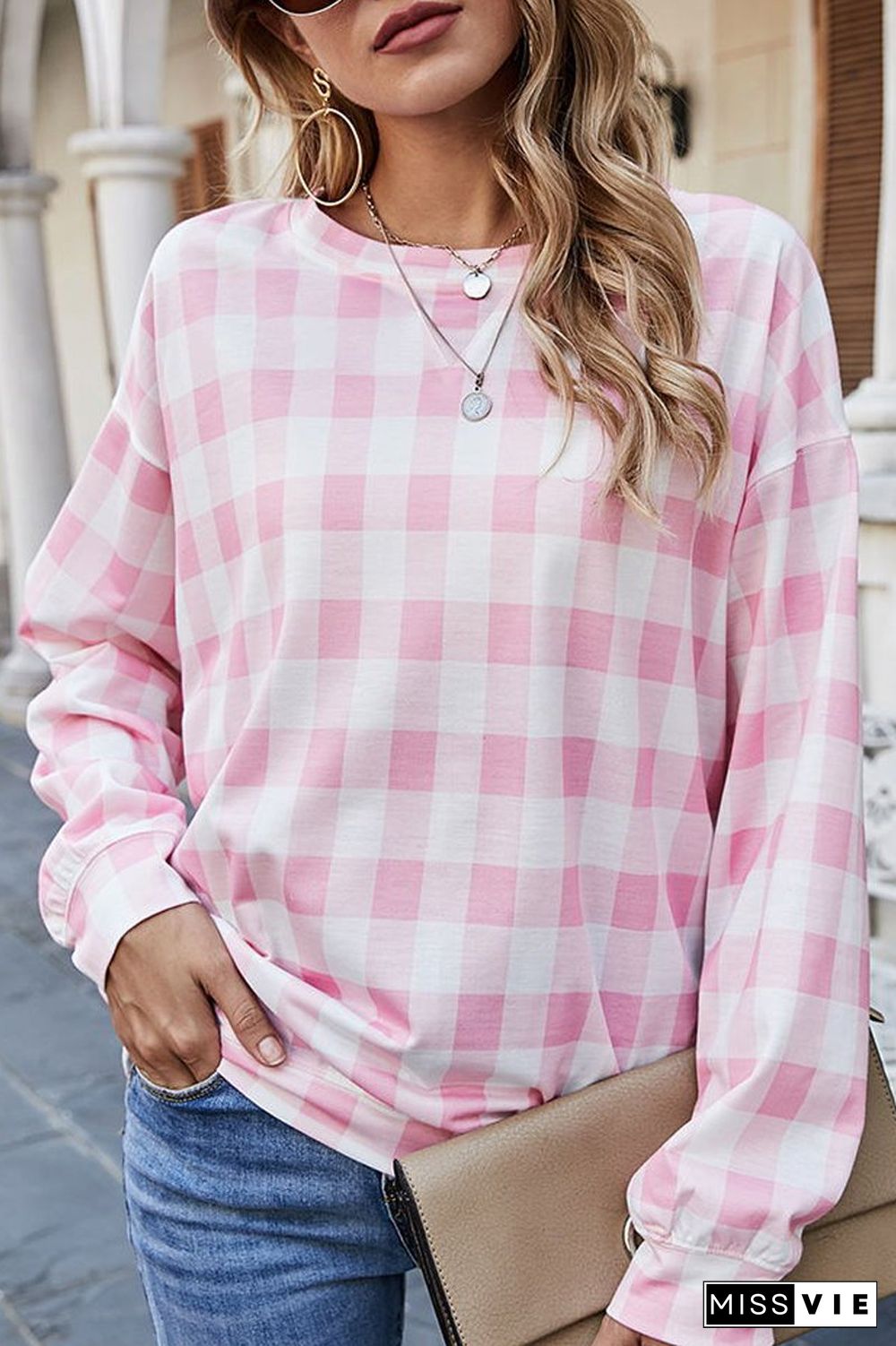 Plaid Print Casual Sweatshirt