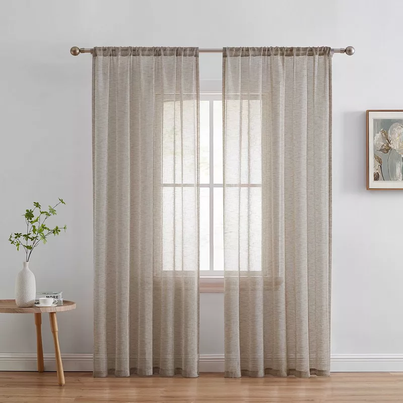 THD Zoey Faux Linen Textured Semi Sheer Privacy Sun Light Filtering Window Floor Length Rod Pocket Thick Curtains Drapery Panels Master Bedroom and Living Room， 2 Panels