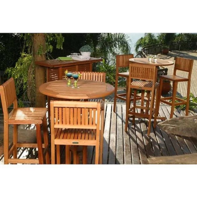 Ibiza 3pc Patio Eucalyptus Wood Bar Dining Set International Home Miami