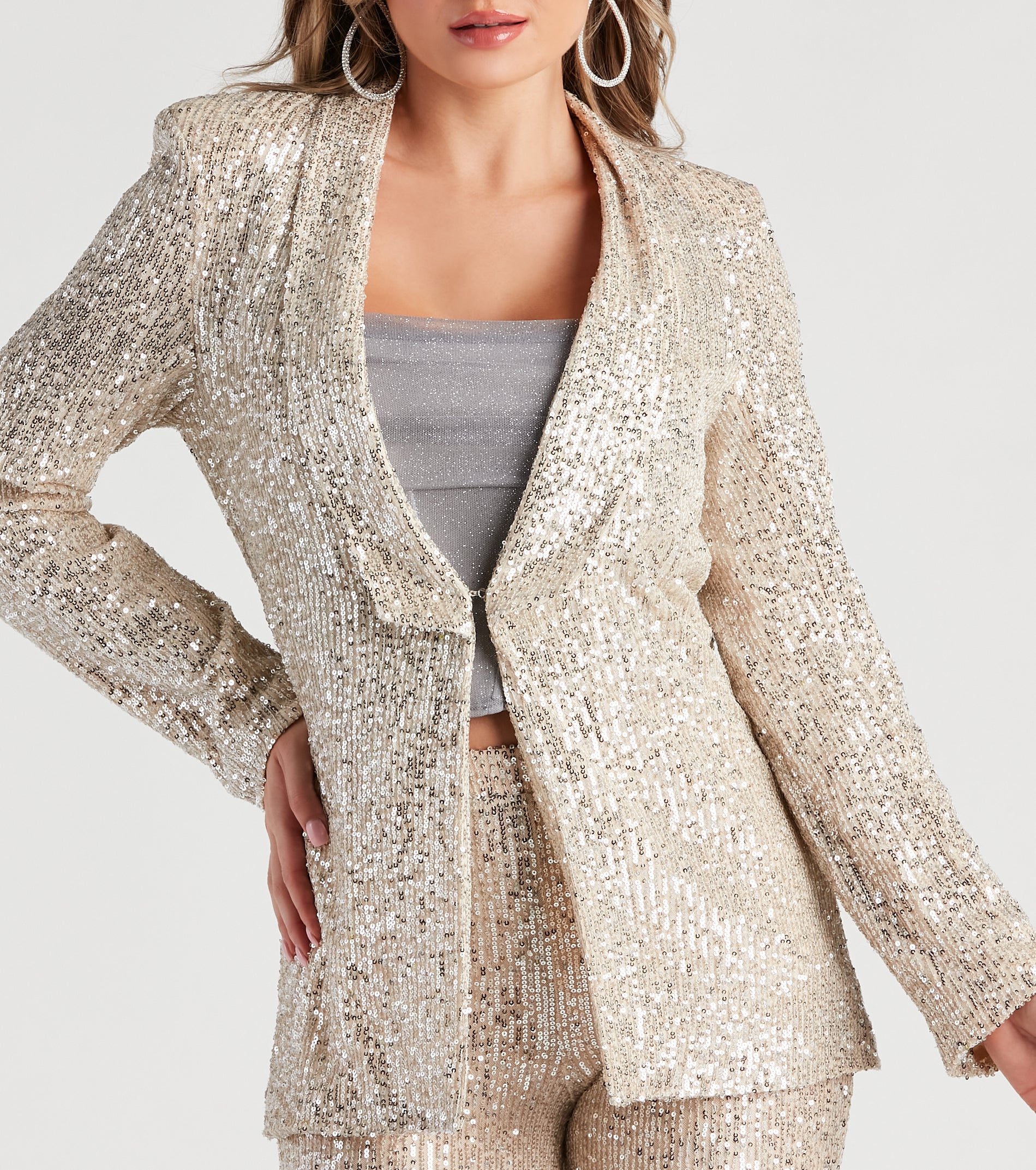 Showtime Chic Sequin Long Blazer