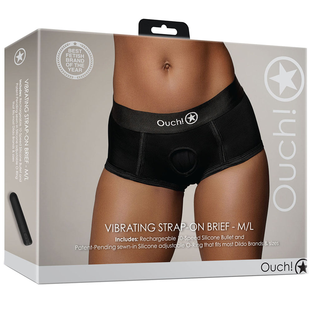 Ouch! Black Vibrating Strap-on Brief /L