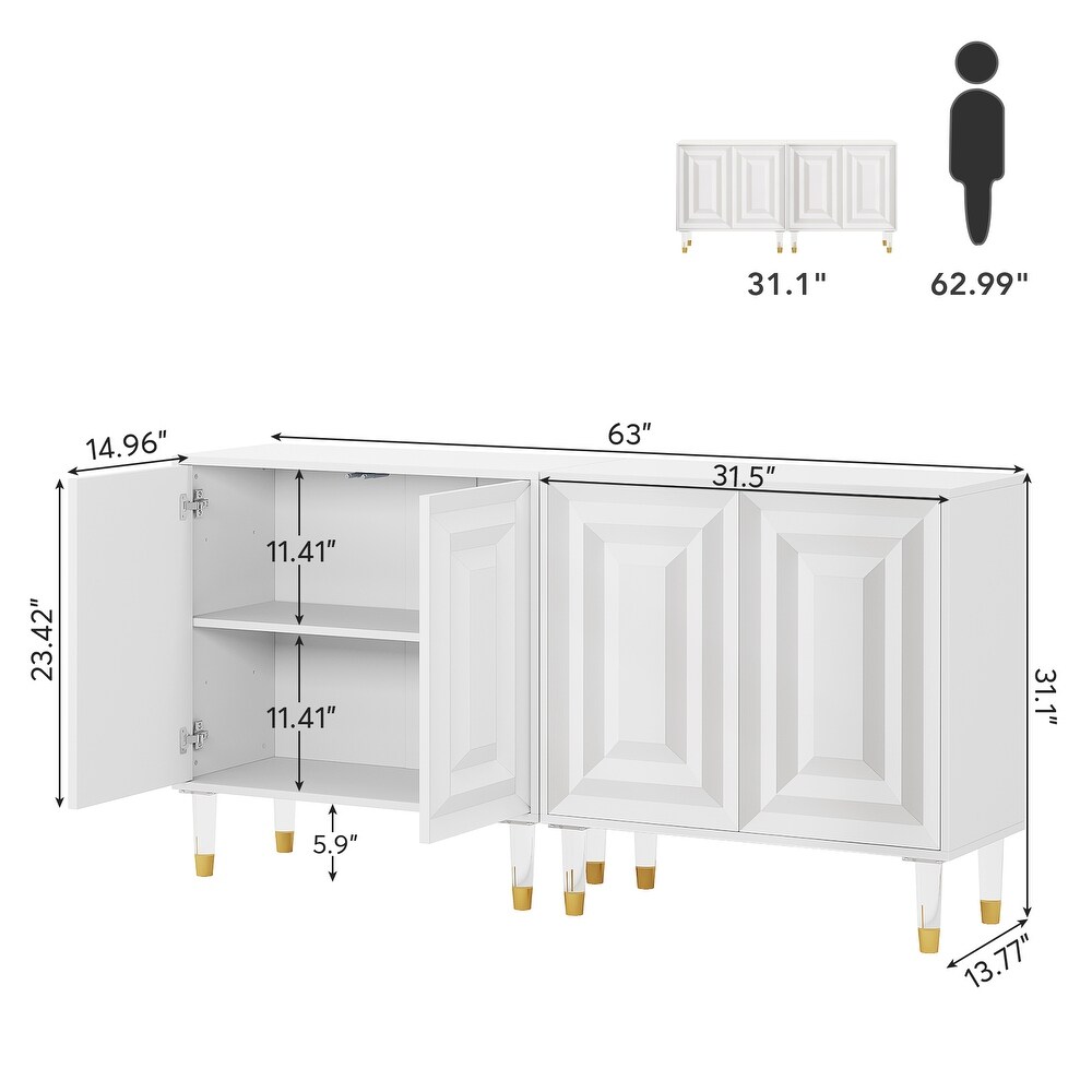 4 Door Sideboard Buffet Cabinet  63 Inch Modern Kitchen Accent Cabinet