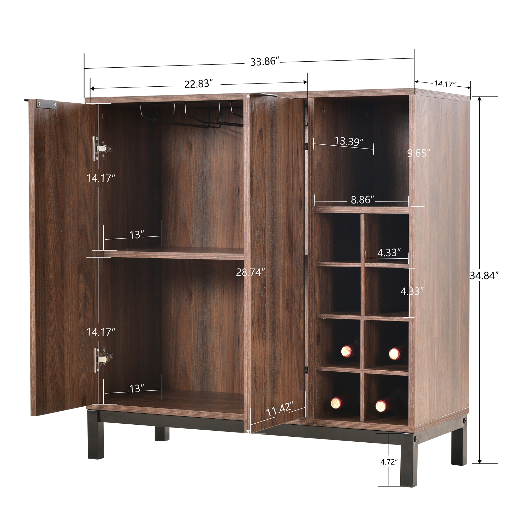 Sideboard Buffet Cabinet， Modern Coffee Bar Cabinet with Removable Wine Rack and Adjustable Shelf， 2 Doors Bar Buffet Sideboard for Dinning Room， Entryway， Kitchen