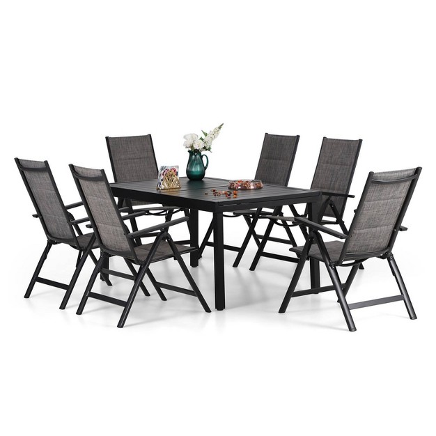 7pc Outdoor Dining Set With 7 Position Folding Chairs With Expandable Metal Table Captiva Designs