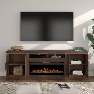 Bridgevine Home 97 in. Fully Assembled Brown TV Stand with Electric Fireplace Fits TV's up to 85 in. MY5410.JVA