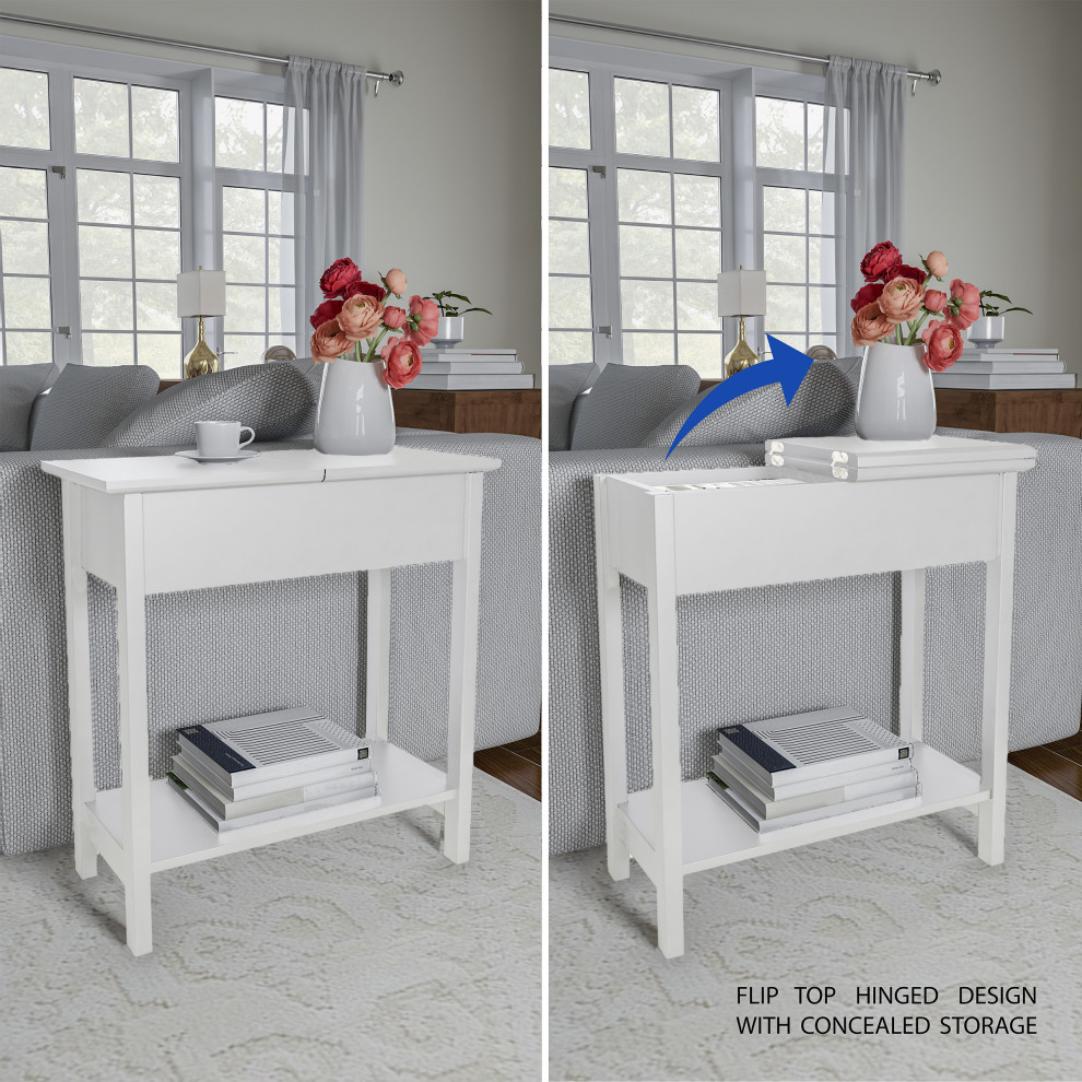 Flip Top End Table Slim Side Console With Storage Compartment and Lower Shelf   Transitional   Side Tables And End Tables   by Trademark Global  Houzz