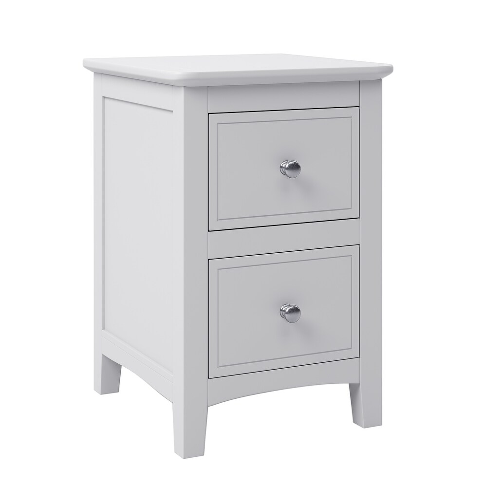 White Solid Wood 2 Drawer Nightstand End Table