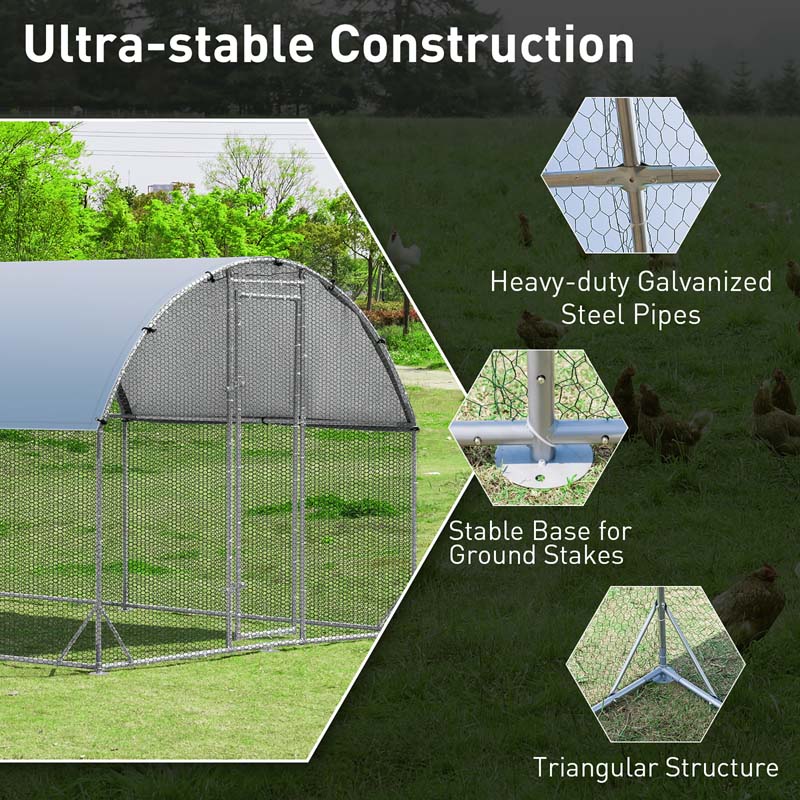 25 FT Large Metal Chicken Coop Walk-in Dome Poultry Cage Hen Run House Rabbits Habitat Cage with Cover