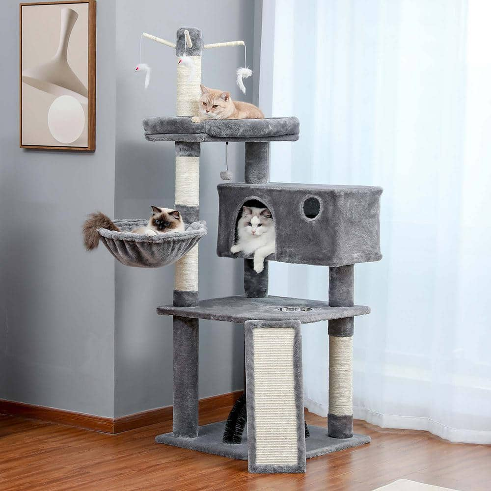 Foobrues Large Condo Cat Tree Feeding Bowl Grooming Brush Whirligig Turntable PSL-23170871