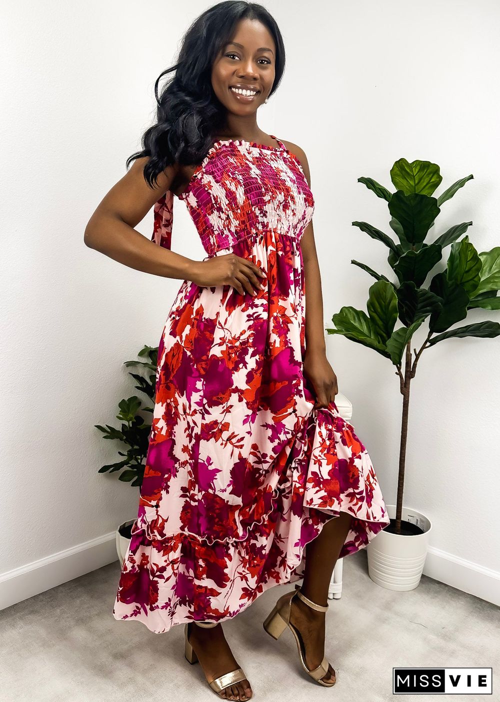 Tie Shoulder Floral Summer Dress