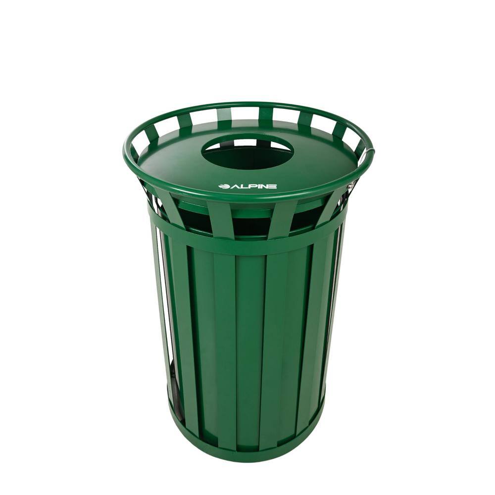 Alpine Industries 38 Gal. Green Outdoor Metal Slatted Commercial Trash Receptacle Trash Can 479-38-GRN-MKTCOPY