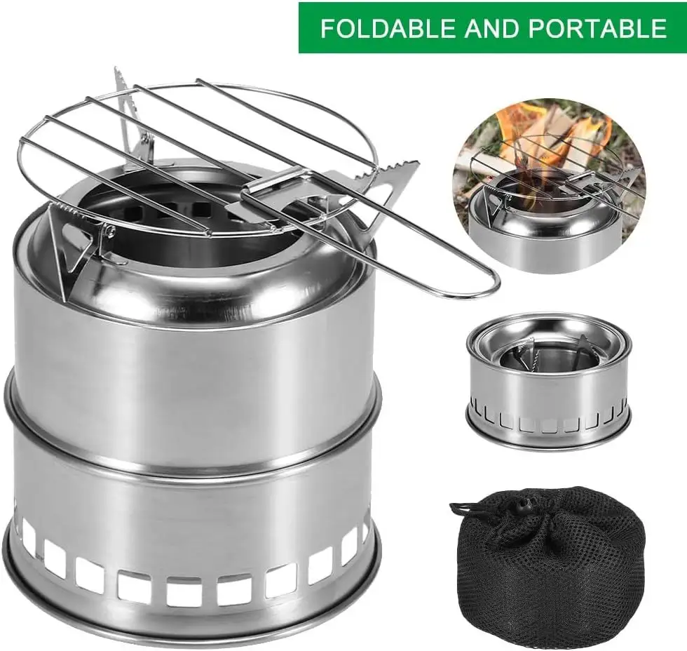 Portable Foldable Outdoor Pininc Cookingware Pot Pans Ultralight Stainless  Wood Stove Camping