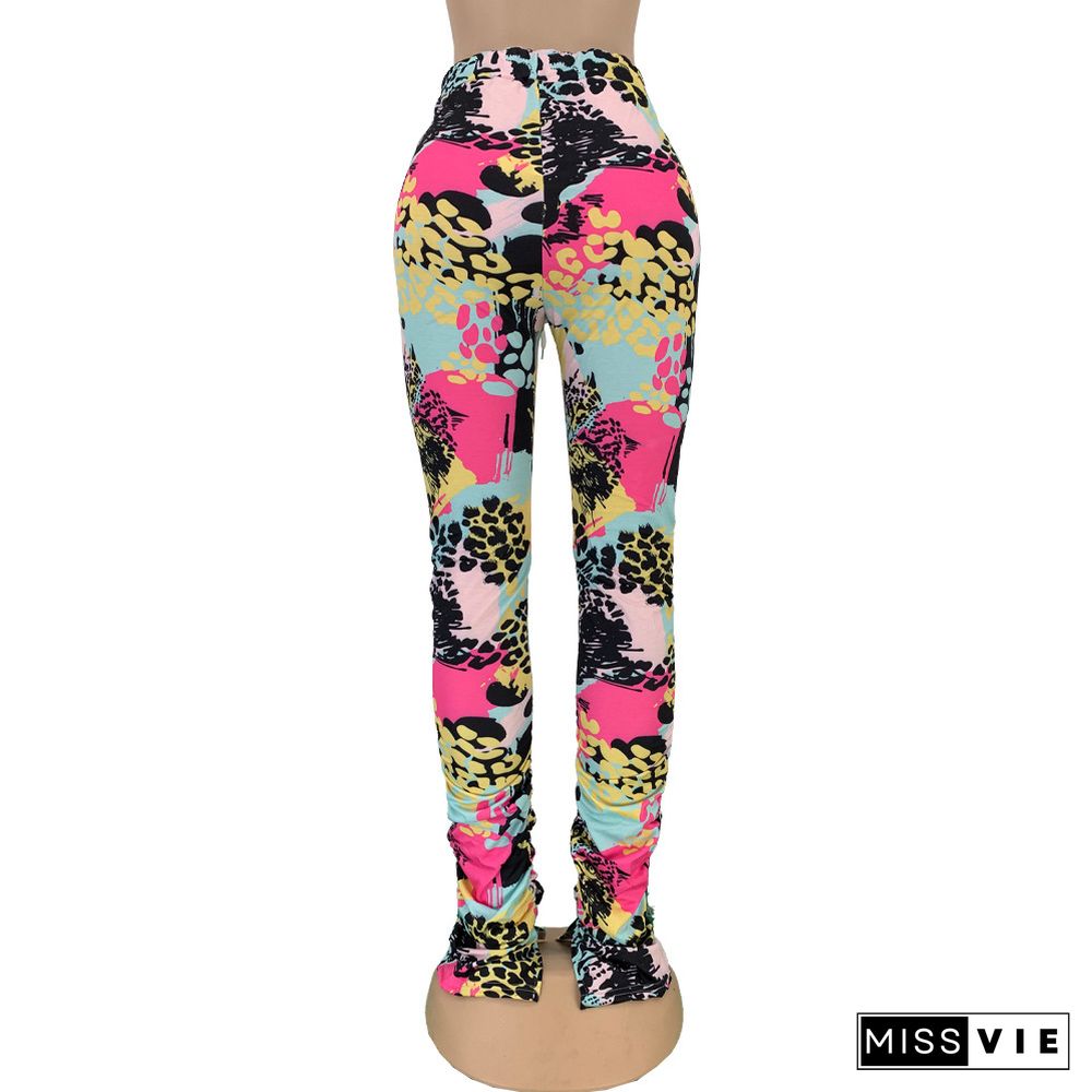 Tie Dye Skinny Lace Up Mid Waist Flare Pants