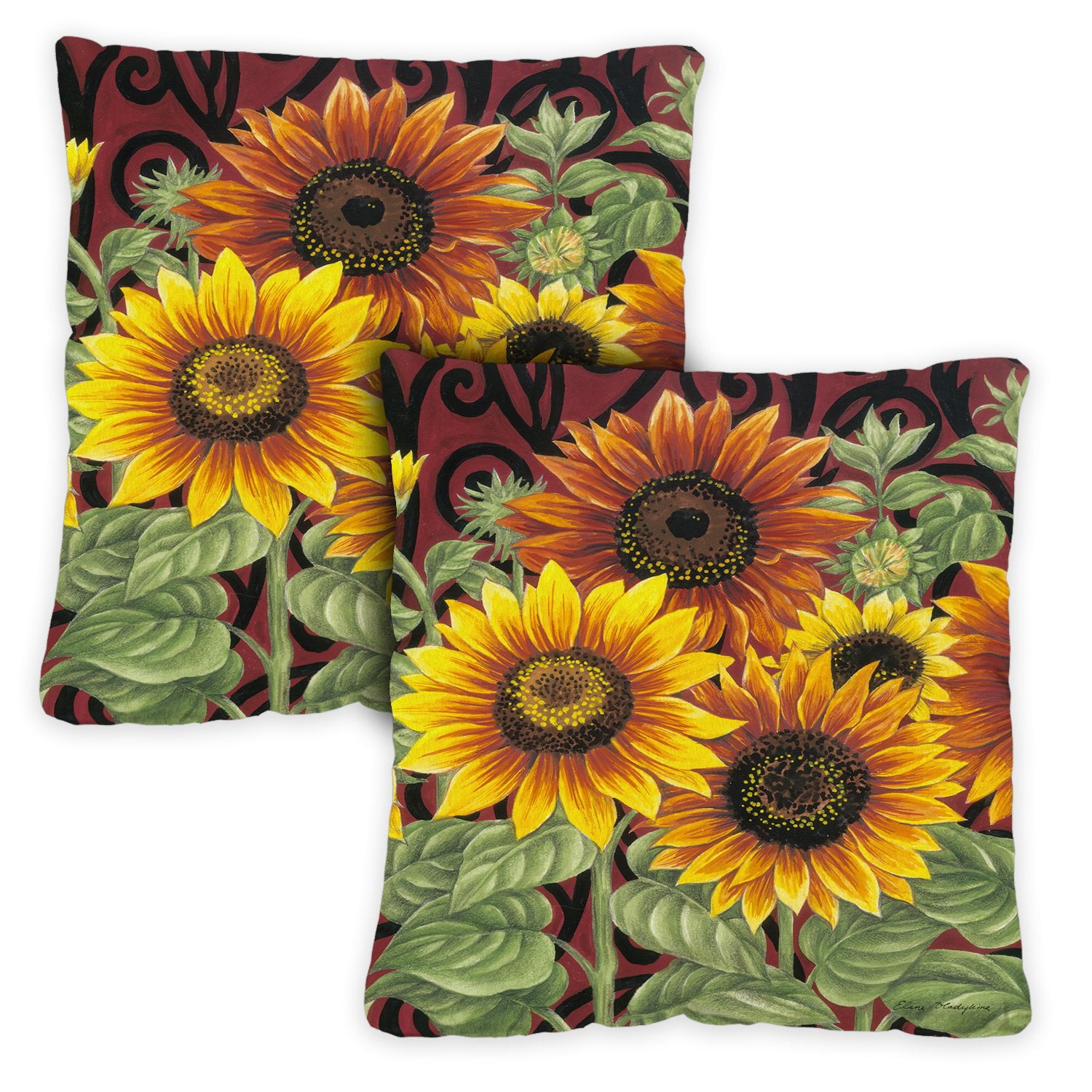 Toland Home Garden Sunflower Medley 18 x 18 Inch Indoor Pillow Case, Set of 2