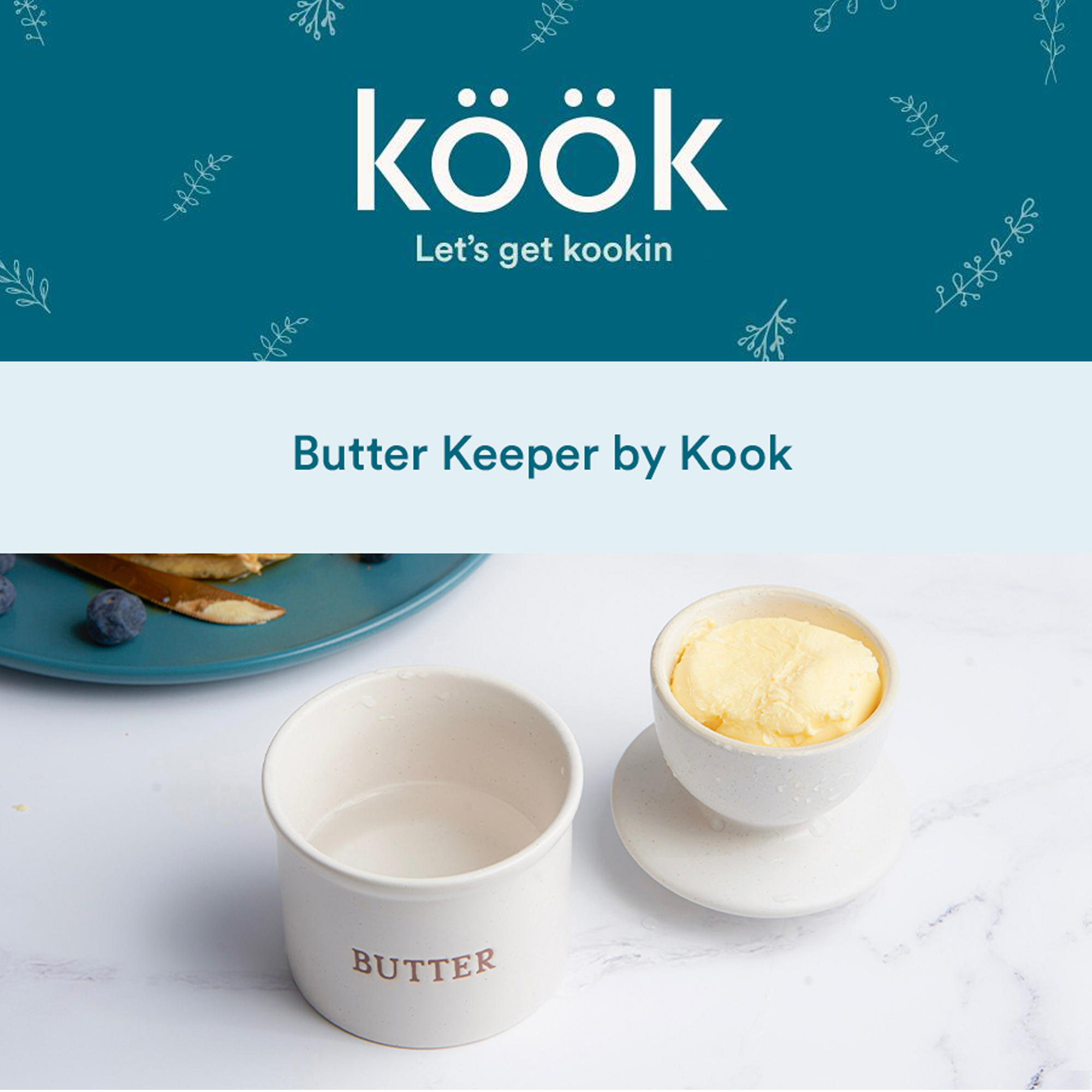 Kook Butter Bell Crock Speckled White Butter Dish with Lid Kitchen Accessories