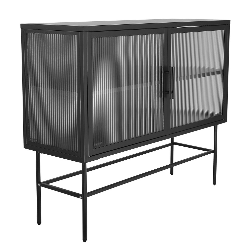 43 inch wide Industrial Metal Sideboard Storage Cabinet Buffet Cabinet with Double Mesh Doors and Open Shelf for living room