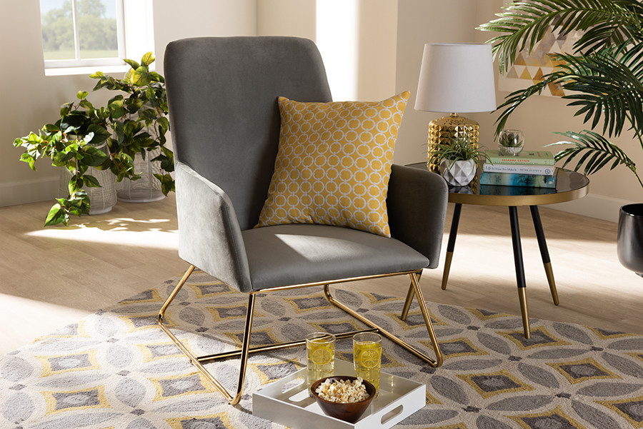 Sennet Glam and Luxe Gray Velvet Fabric Upholstered Gold Finished Armchair   Contemporary   Armchairs And Accent Chairs   by GwG Outlet  Houzz