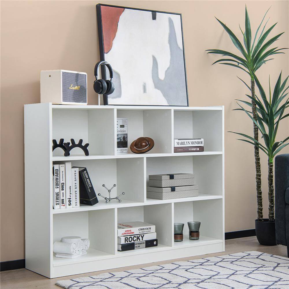 Costway 3-tier Open Bookcase 8-Cube Floor Standing Storage Shelves Display Cabinet White CB10403WH