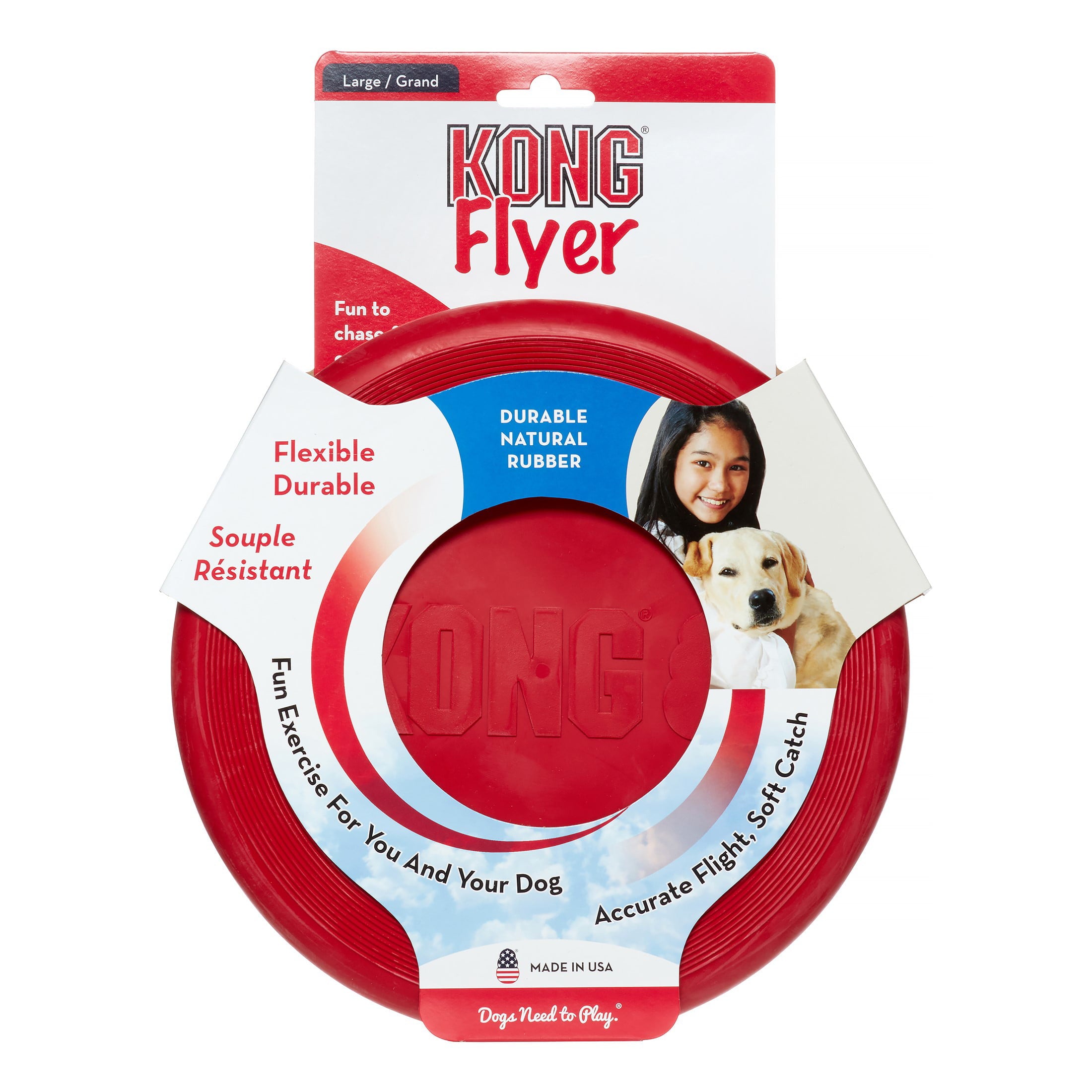 KONG Classic Flyer Rubber Frisbee Dog Toy， Large， Red