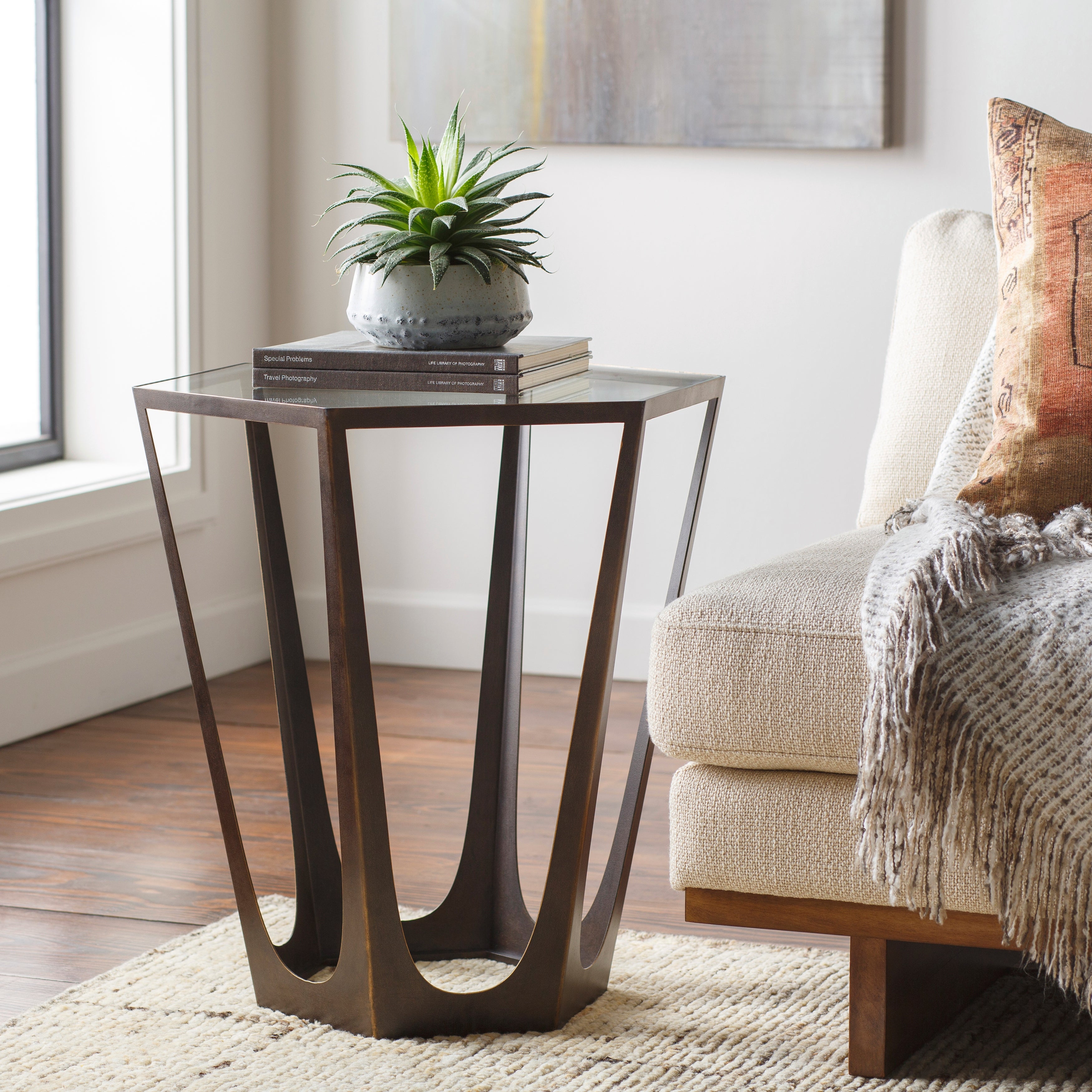 Kamale Metal and Glass Large Angular End Table - 24