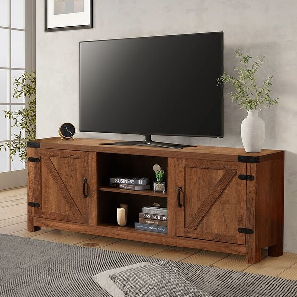 Sliding Barn Door TV Stand，Storage Wood Media Console Table Cabinet Adjustable Shelf for TVs up to 65