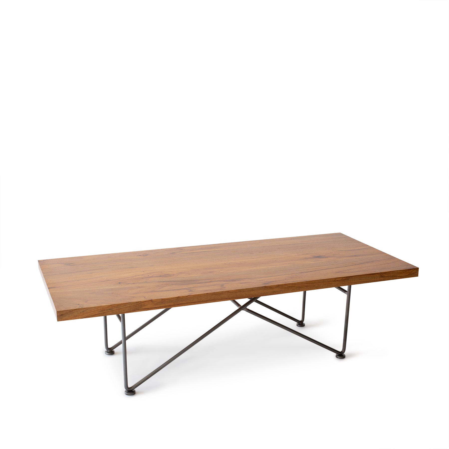 Pecan Coffee Table with Natural Steel Base – Rustic Elegance Meets Industrial Design