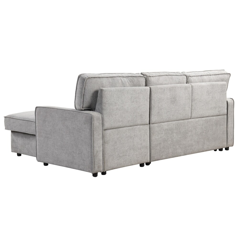 L Shape Sectional Sofa with Pull Out Bed   Storage Chaise  Convertible Sleeper Sofa Bed with USB Port   2 Cup Holders