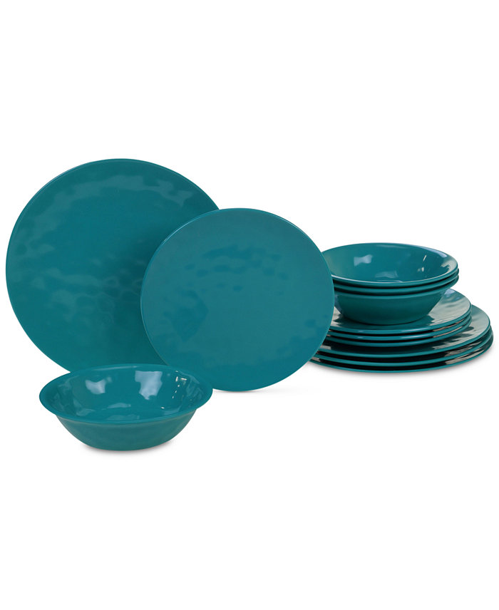 Certified International Teal Melamine 12-Pc. Dinnerware Set Service for 4