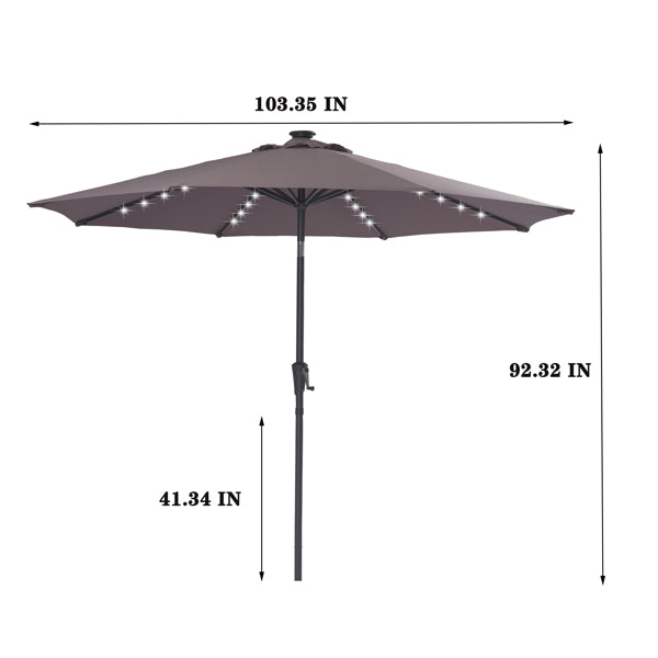 9 Ft Solar Umbrella 40LED Lighted Outdoor Umbrella Patio Umbrella Table Market Umbrella with Tilt and Crank for Garden, Deck, Backyard, Pool and Beach, Brown