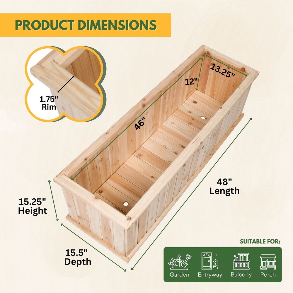 Wallys Cedar Kiln Dried Raised Garden Bed Planter Box for Herbs  Flowers  Vegetables with Drainage Holes