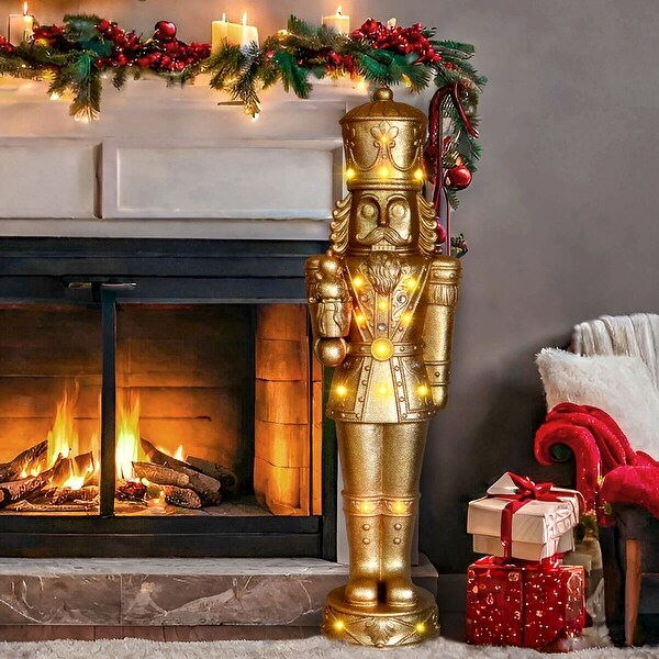 Fraser Hill Farm 4Ft. Metallic Gold Nutcracker Statue with LED Lights