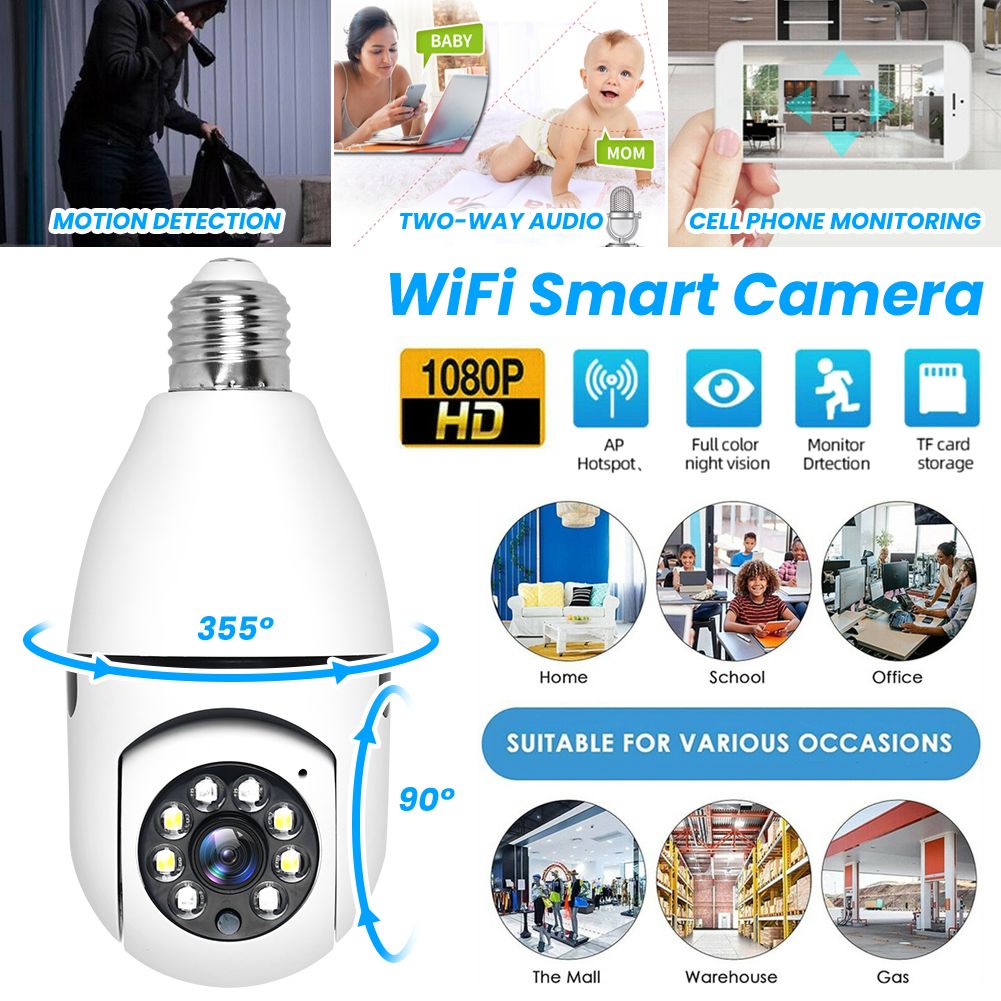 WiFi Light Bulb Camera - 1080P Wireless 360 Degree E27 Panoramic IP Camera