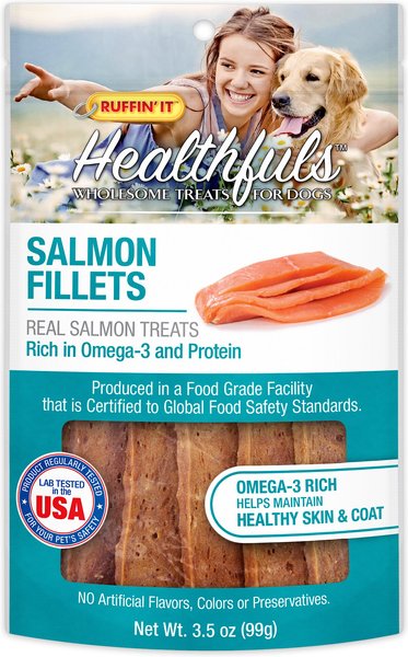 RUFFIN' IT Healthfuls Salmon Fillets Dog Treats， 3.5-oz bag