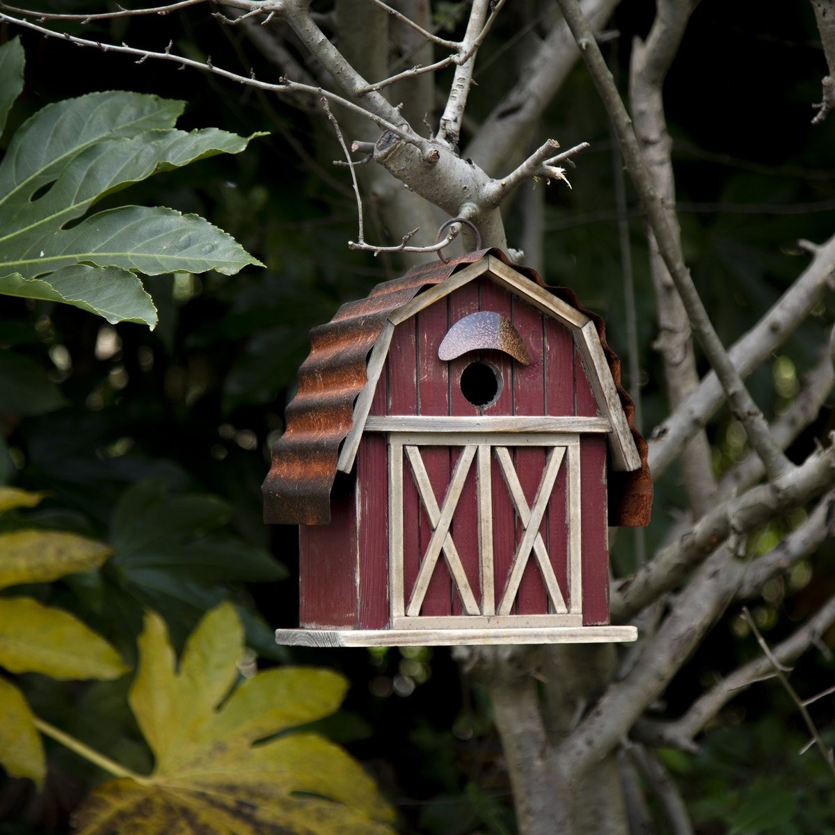 Glitzhome Wood Barn Garden Birdhouse， Red