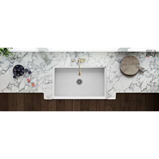 Ruvati Farmhouse Apron-Front Fireclay 33 in. x 20 in. Reversible Single Bowl Kitchen Sink in White RVL2300WH