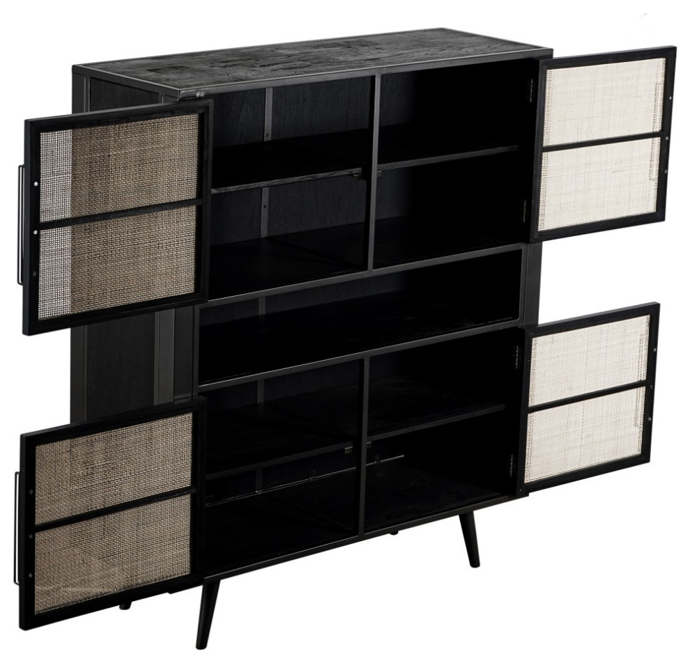 Modern Rustic Black Rattan Double Decker Accent Cabinet   Midcentury   Accent Chests And Cabinets   by VirVentures  Houzz