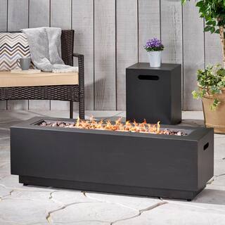 Noble House Wellington 15.25 in. x 19.75 in. Rectangular Concrete Propane Fire Pit in Brushed Brown with Tank Holder 70376