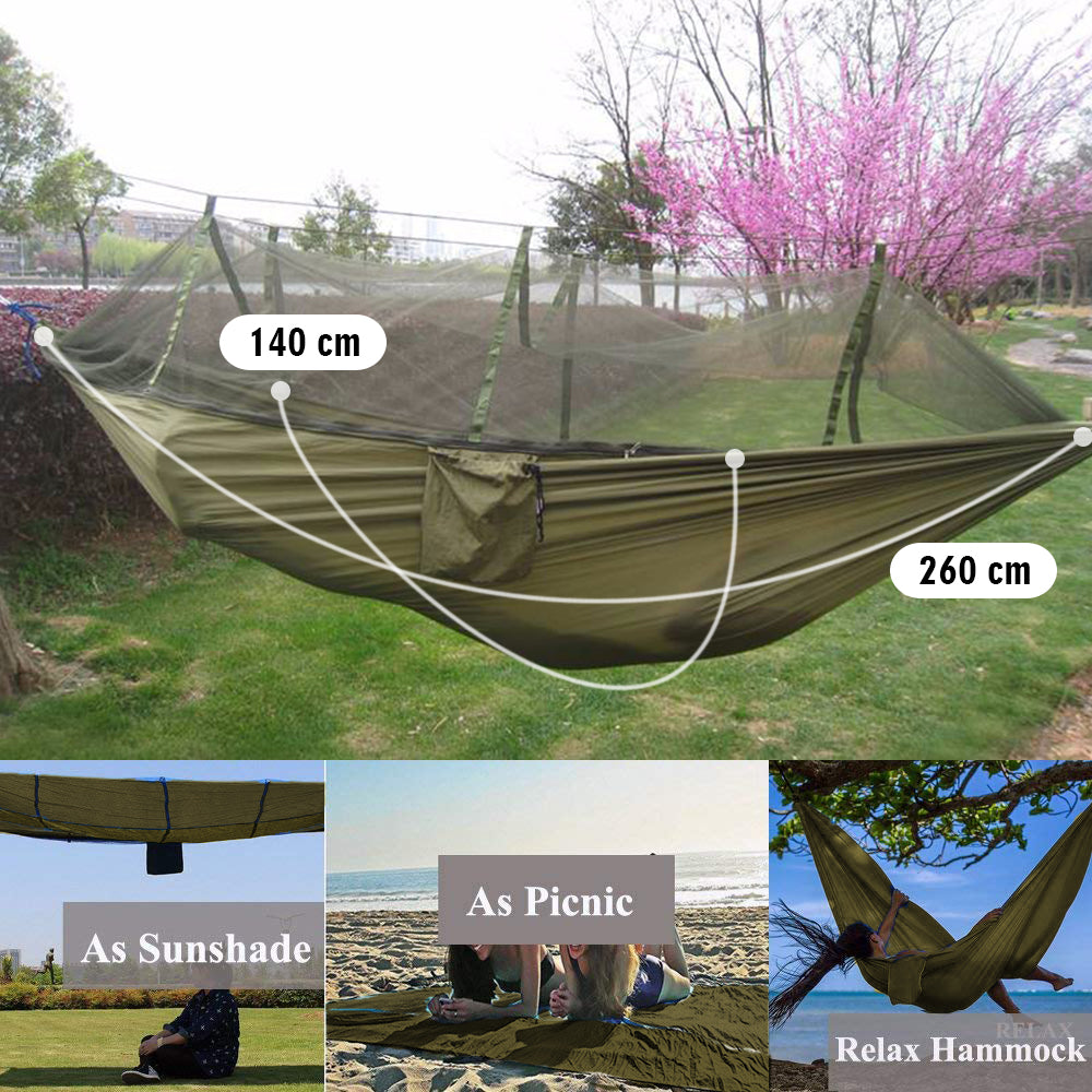 [2 in 1] Camping Hammock with Mosquito Net & Sunshade Cloth & Tree Straps for 2/Double Person,iClover Portable Parachute Nylon Lightweight Big Pop Up Swing Hammock with Bug/Insect Netting