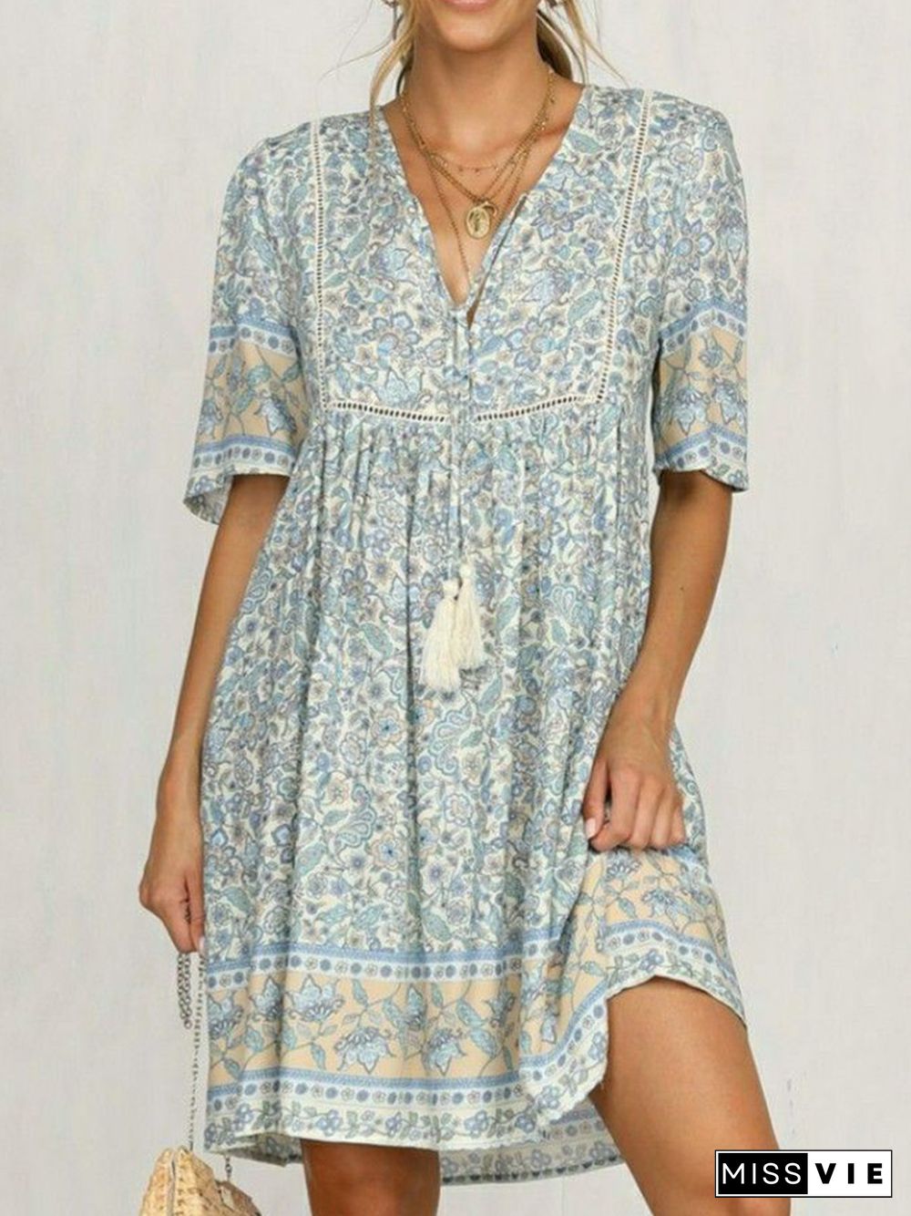 Women Boho Floral-Print Half Sleeve Casual Dresses