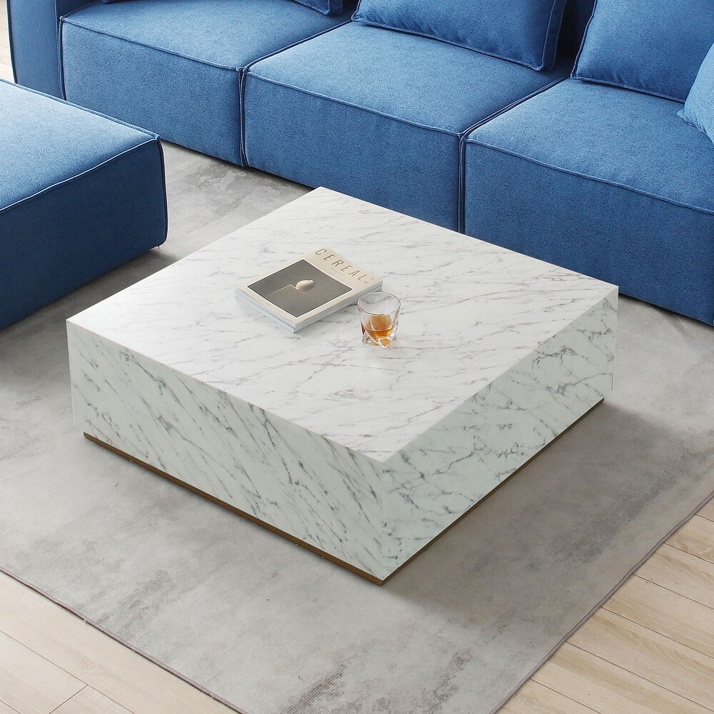 Marble Coffee Tables Square End Tables with Gold Pedestal Sofa Tables