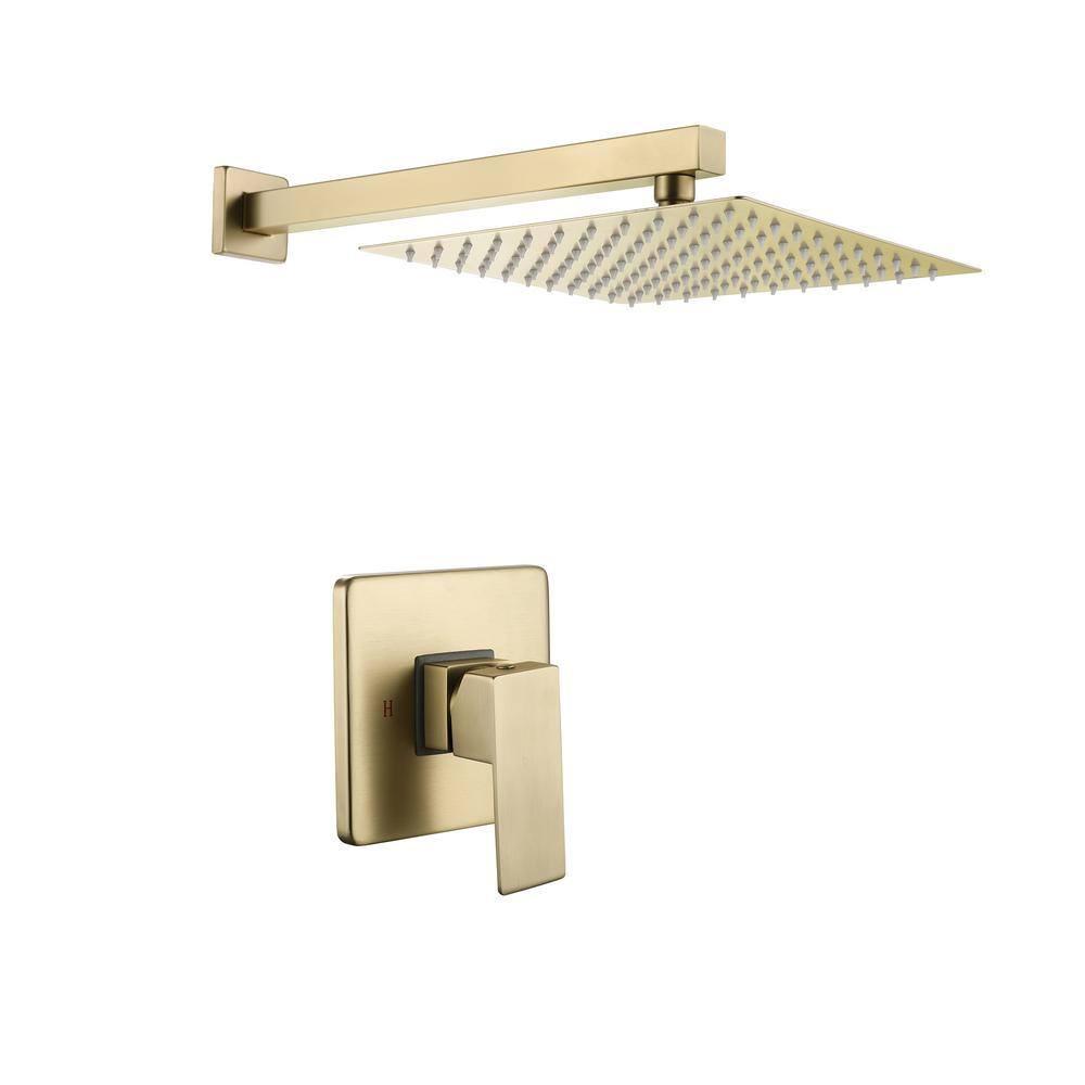 1-Spray Patterns with 1.5 GPM 10 in. Wall Mount Rain Fixed Shower Head in Brushed Gold NK-LQNK-0720